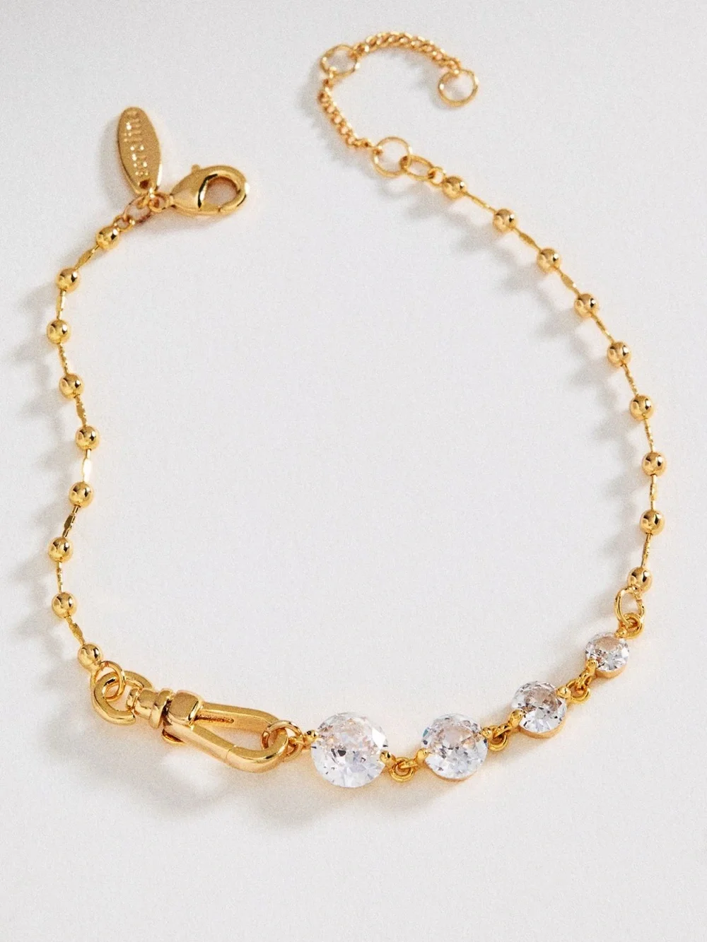 Anthropologie 14K Gold Plated Brass Bead Bracelet with Clear CZ NEW